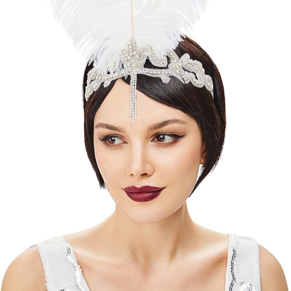 1920s Headpiece Flapper Headband - Roaring 20s Crystal Showgirl Hair Band Great